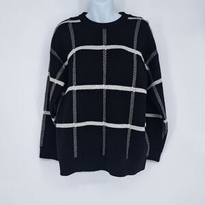 Loved + Adored Black White Window Pane Plush Pop‎ Over Sweater Size Small